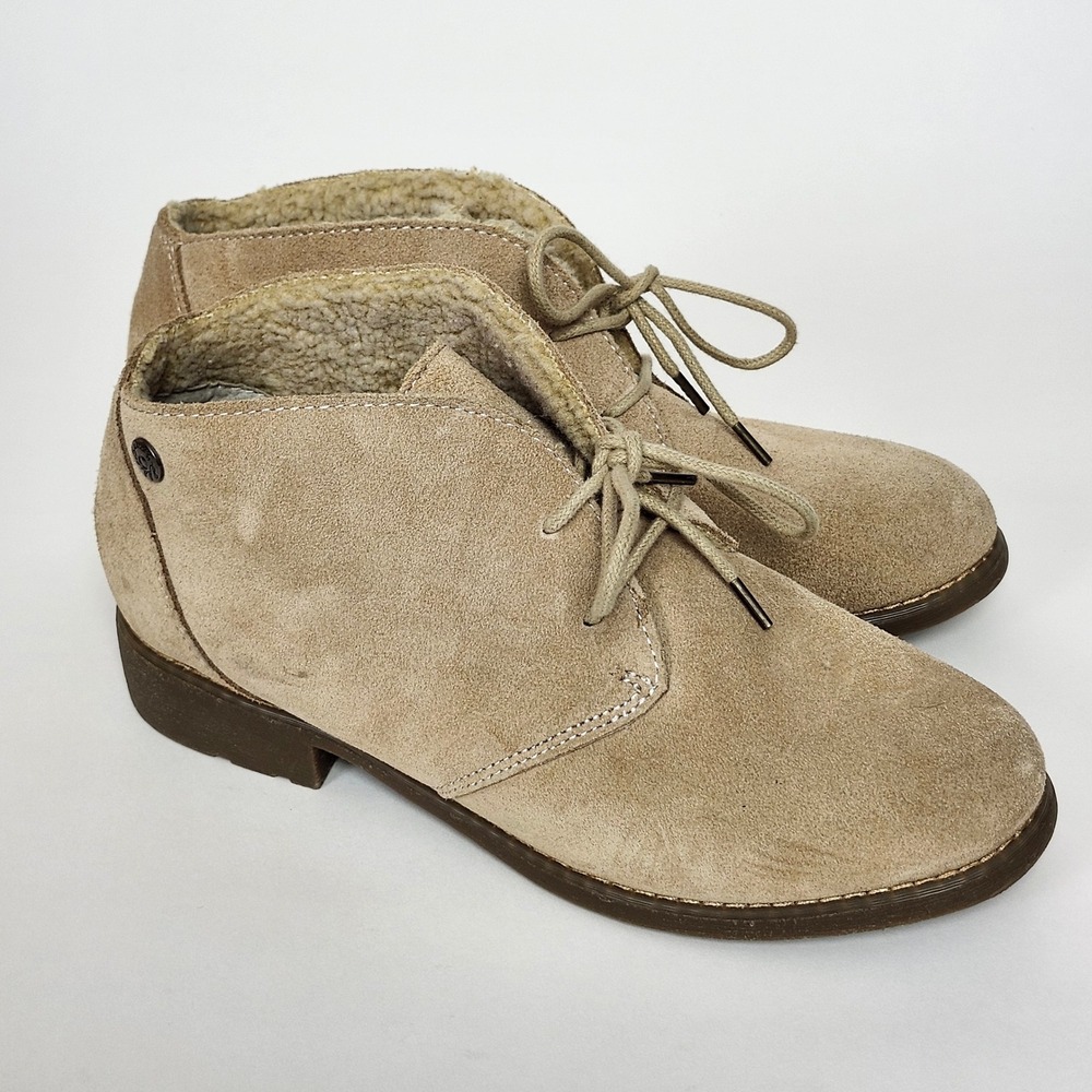 Eddie Bauer Valerie Sand Suede Chukka Boots Faux Fur Ankle Booties Size 8